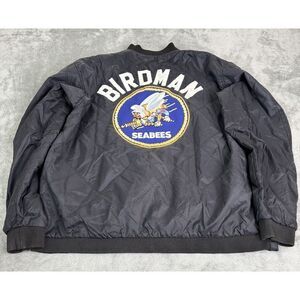 Vintage U.S. Navy Seabees Full Zip Bomber Jacket Men's Size XL Black